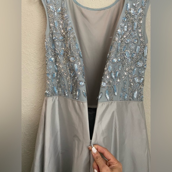 Gorgeous Aidan Mattox Prom Wedding Evening Gown Blue Gray Sequins Beads Size 4 - Picture 7 of 16